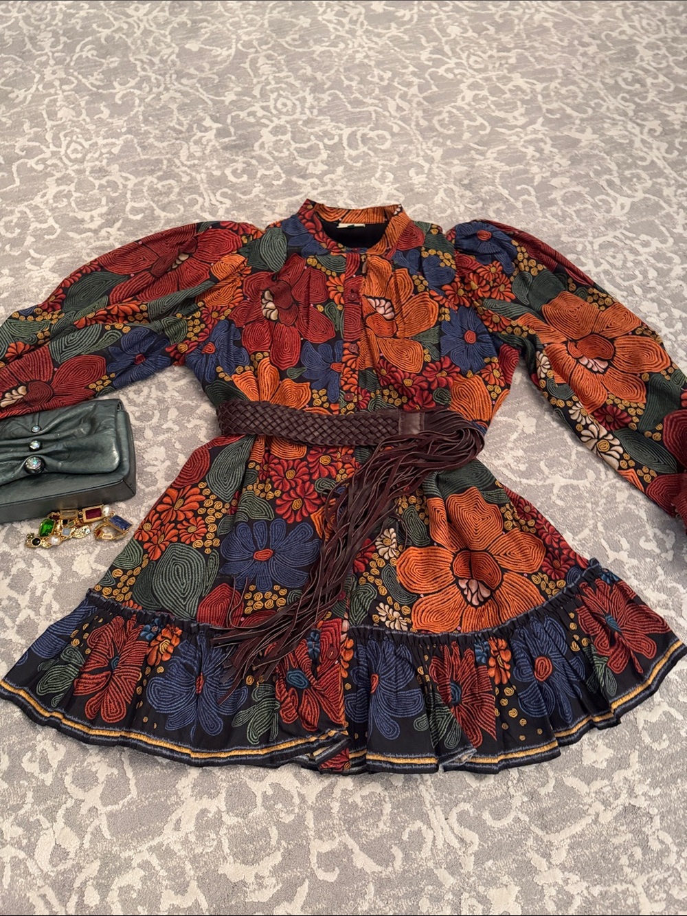 FARM Rio Floral Mini Dress in Orange, Blue, Green and Red